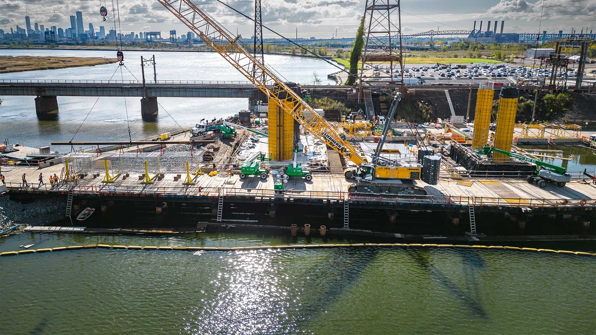 Liebherr LR 1300 crawler crane in lifting application for the North Portal Bridge on the Hackensack River in New Jersey.