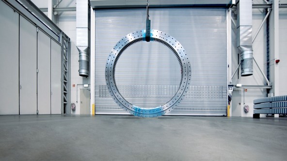 Liebherr slewing bearing displayed in the factory bay