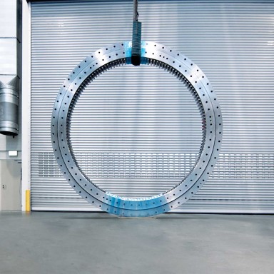 Liebherr slewing bearing displayed in the factory bay